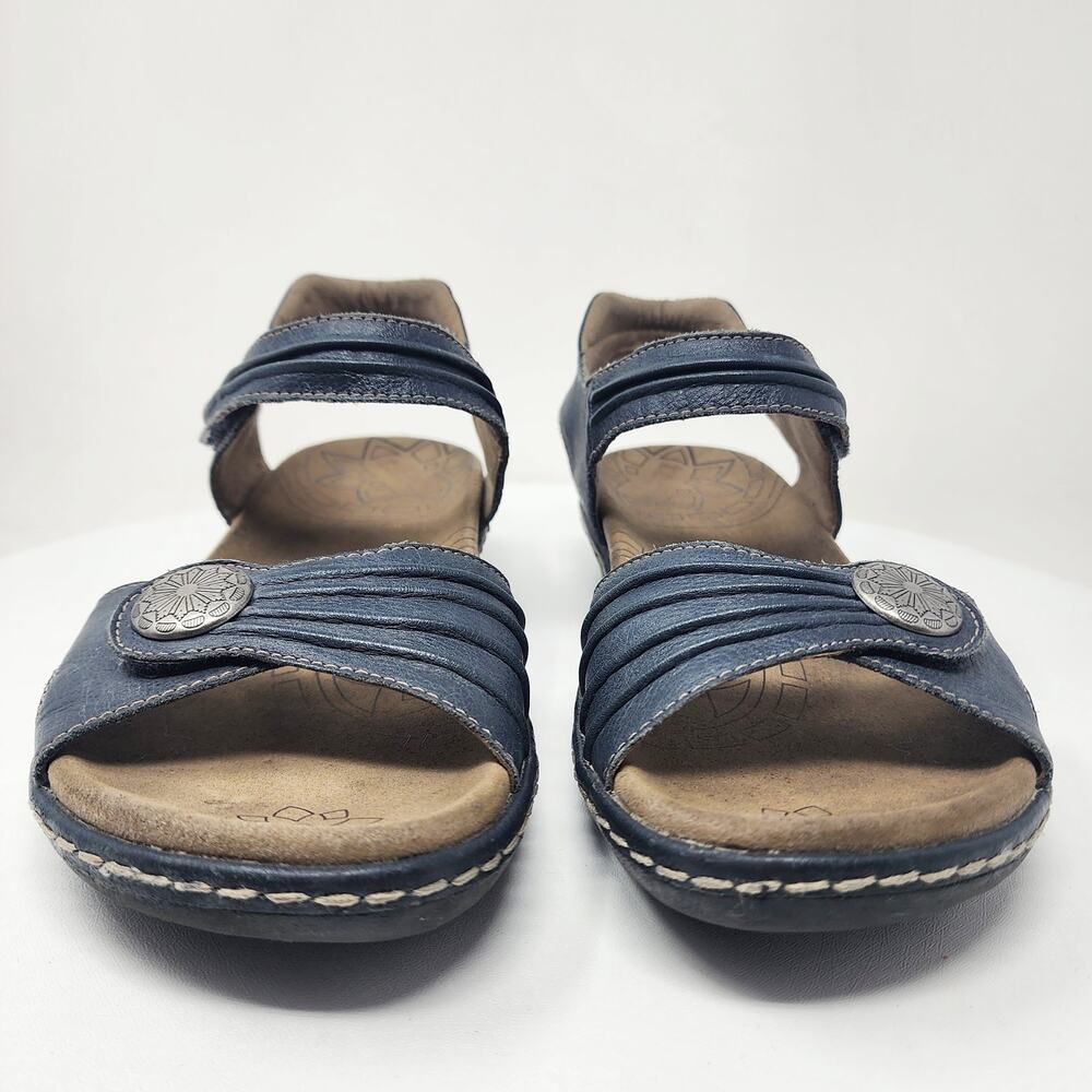 Taos Escape Sandal Women 9 Blue Leather Comfort Low Wedge Medallion ESC-11731 - Picture 4 of 13